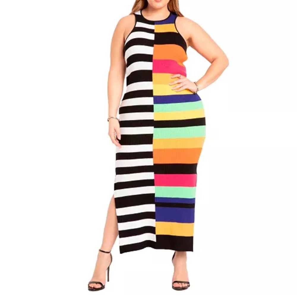 Eloquii Black and White Asymmetrical Bodycon Maxi Dress